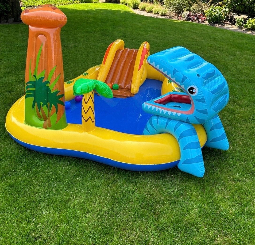 Opblaasbaar Dino Waterpark met Glijbaan en Sproeier, Ophalen, Gebruikt