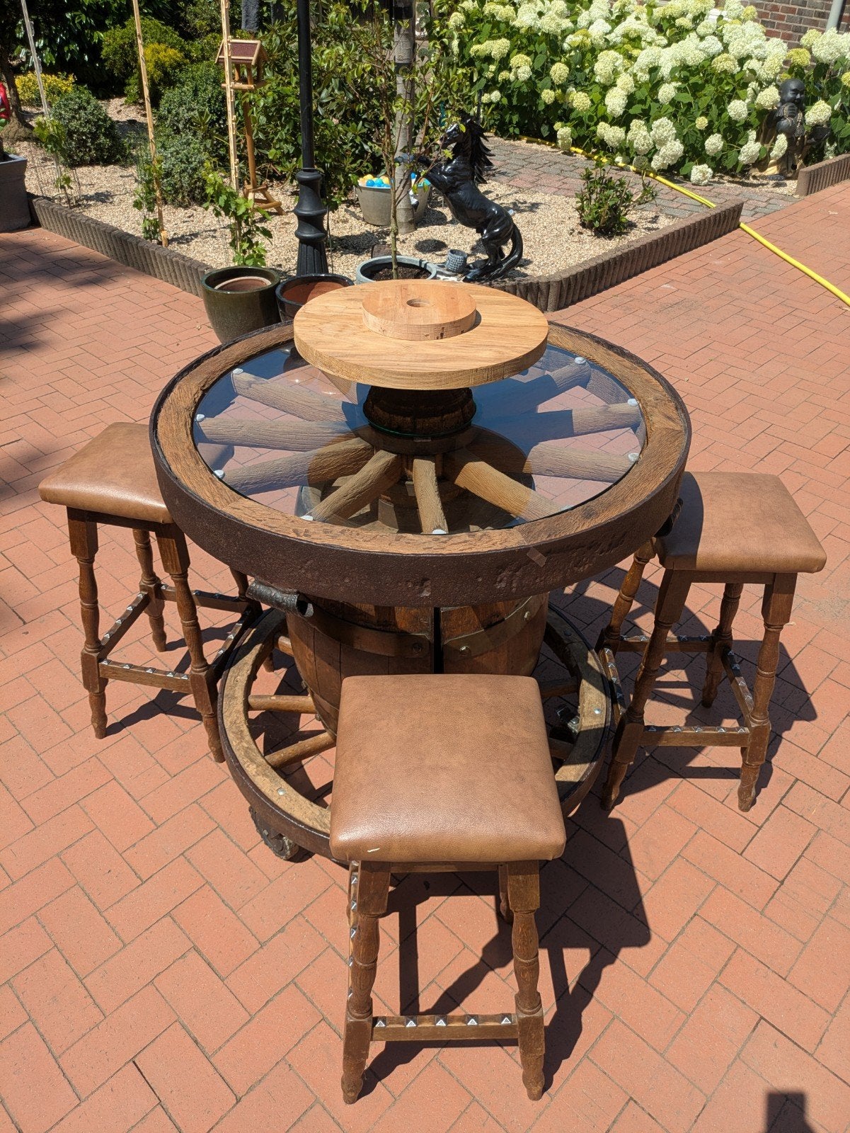 Unieke Barset: Tafel met 4 Krukken, Huis en Inrichting, Barkrukken, Ophalen, Draaibaar, Gebruikt, 90 cm of meer