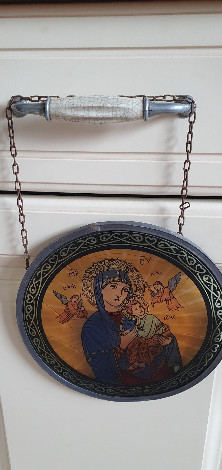 Antiek icoon Maria met Kind - Handgeschilderd, Ophalen of Verzenden