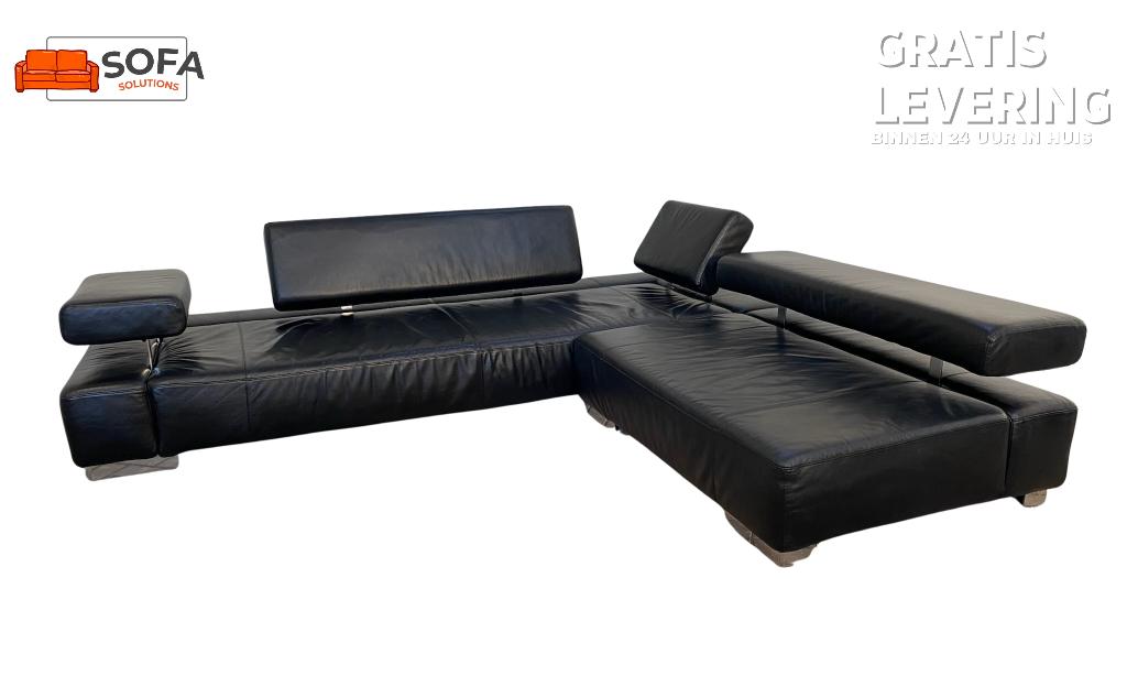 Bruhl Zwarte Design Hoekbank – Echt Leer – Gratis Levering, Huis en Inrichting, 250 tot 300 cm, Minder dan 75 cm, Hoekbank, Leer
