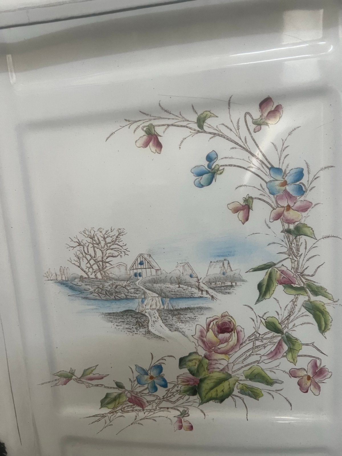 Vintage geëmailleerde wandhouder met bloemmotief, Ophalen