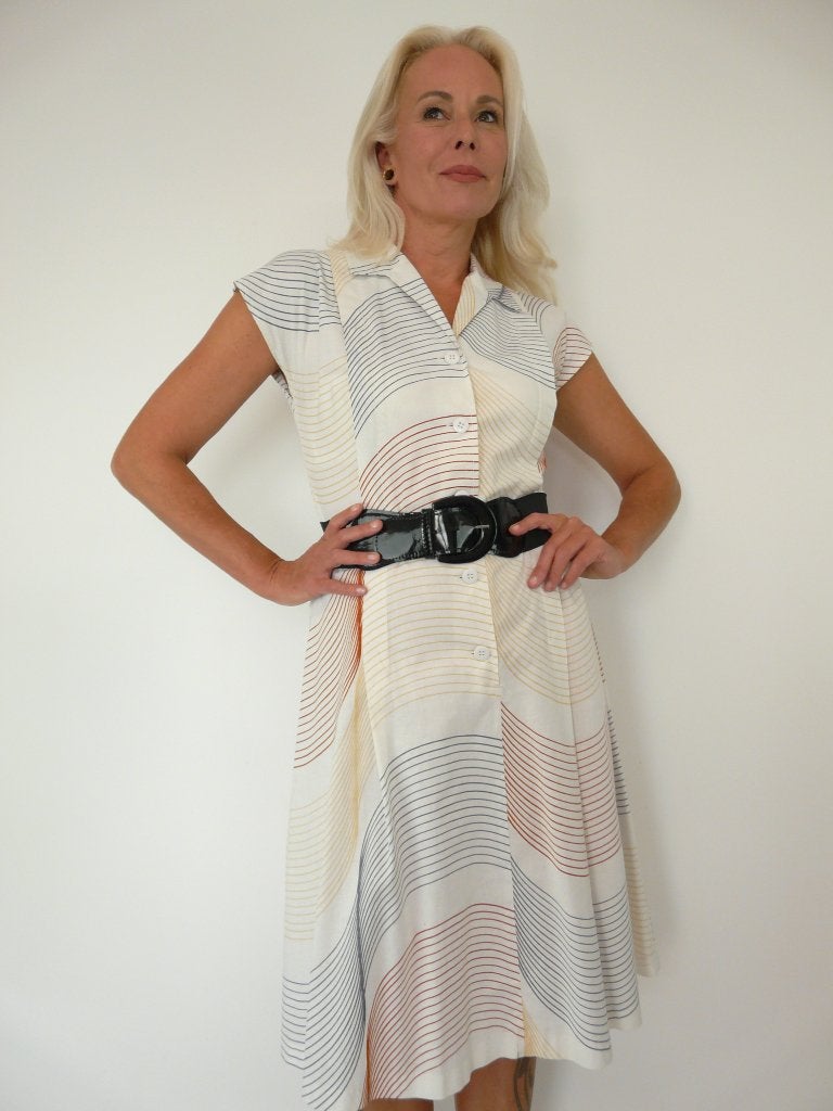 *Abfab Vintage Katoenen Jurk uit Finland M*, Maat 38/40 (M), Wit, Ophalen of Verzenden, Knielengte
