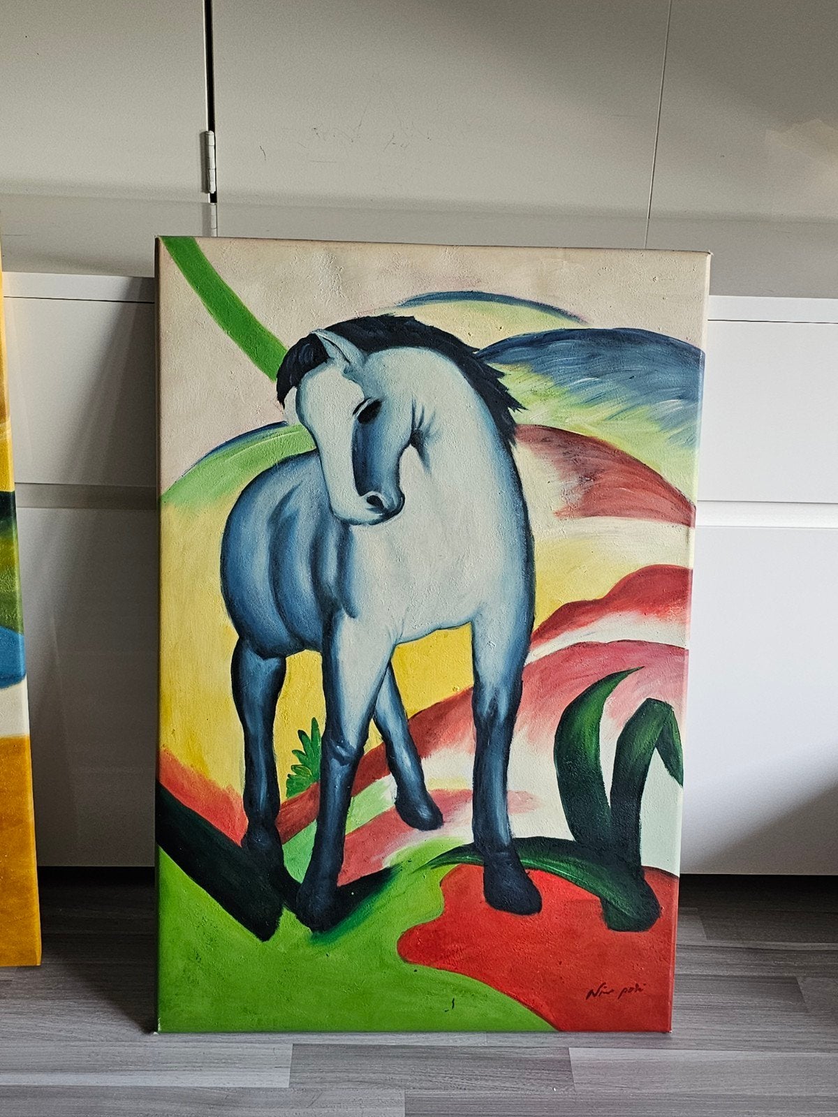 Reproduktie Franz Marc - Blauw Paard I - Olieverf 60x90cm, Antiek en Kunst, Kunst | Schilderijen | Klassiek, Ophalen of Verzenden