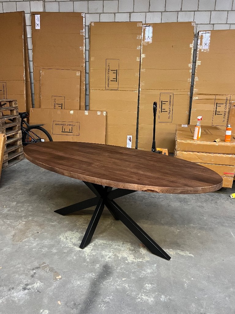 Ovale walnoot mango eettafel 200x100cm incl. spinpoot, Huis en Inrichting, Tafels | Eettafels, Ophalen, 100 tot 150 cm, Vijf personen of meer