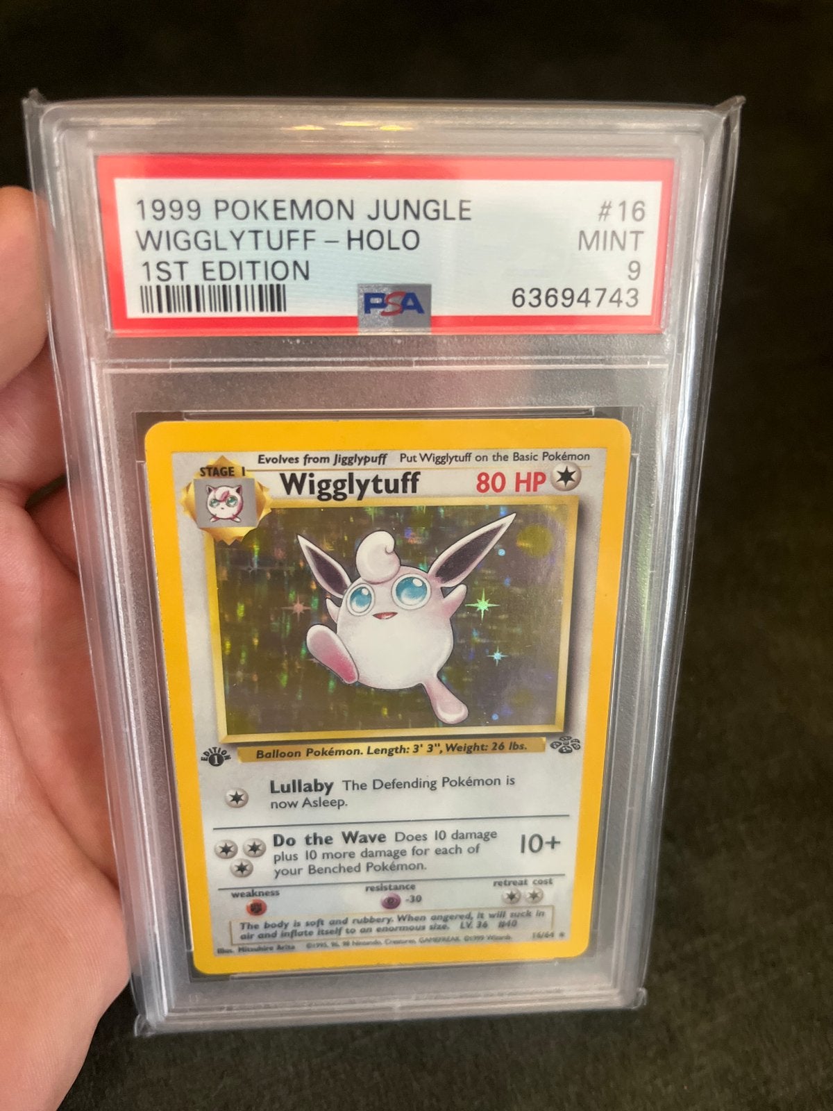 Wigglytuff Holo 1st Edition PSA 9 - Pokémon Jungle #16, Ophalen, Zo goed als nieuw, Losse kaart, Foil