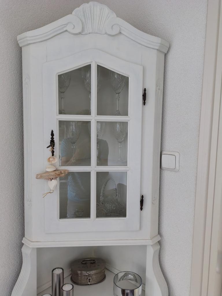 Witte hoekkast met vitrine en opbergruimte, Ophalen of Verzenden
