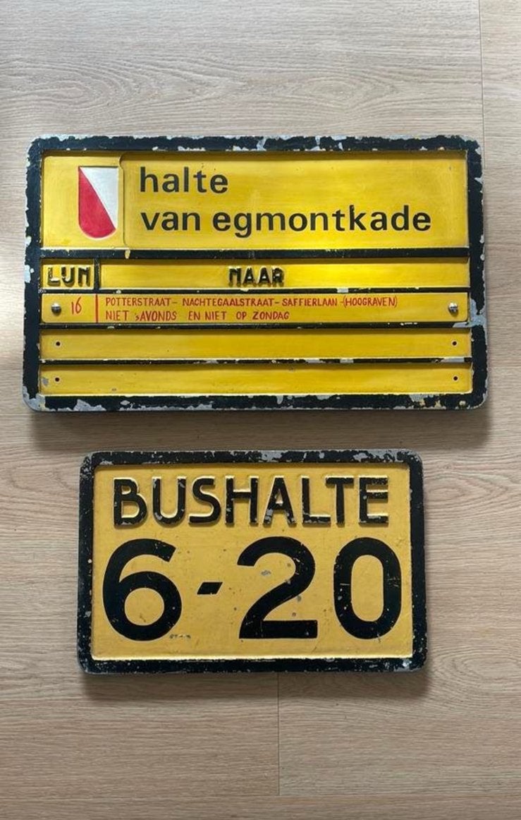 Bushalte Borden GVU UTRECHT Antiek vintage bus Zuilen Ondiep, Verzamelen, Spoorwegen en Tramwegen, Ophalen, Bus of Metro