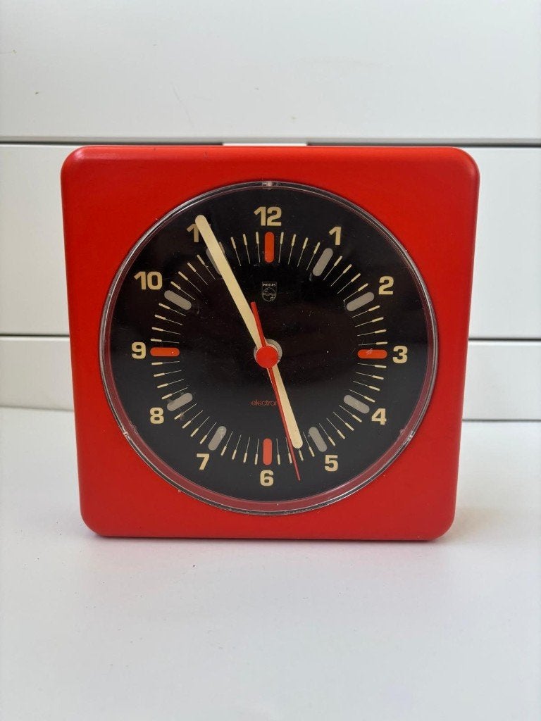 Vintage Philips Electronic rode wandklok jaren 70, Ophalen of Verzenden, Huis en Inrichting