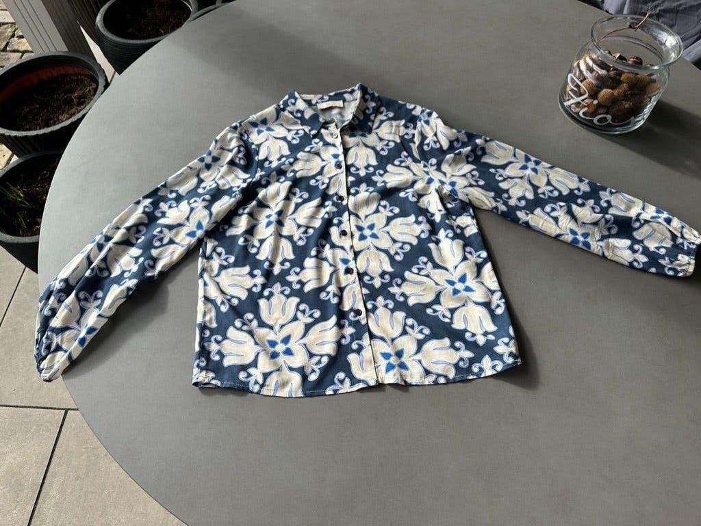 Blauw/wit/ecru Signe Nature blouse, maat 42, Signe Nature, Maat 42/44 (L), Zo goed als nieuw, Verzenden
