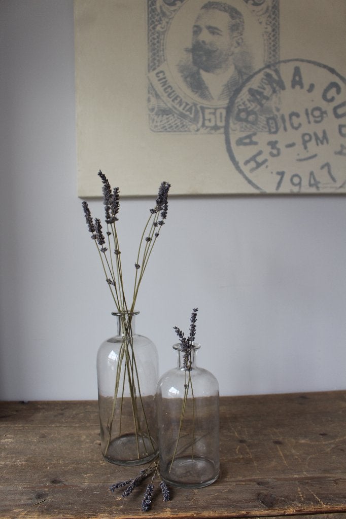 Oude Franse brocante glazen apothekersfles *Pronck & Praal*, Ophalen of Verzenden