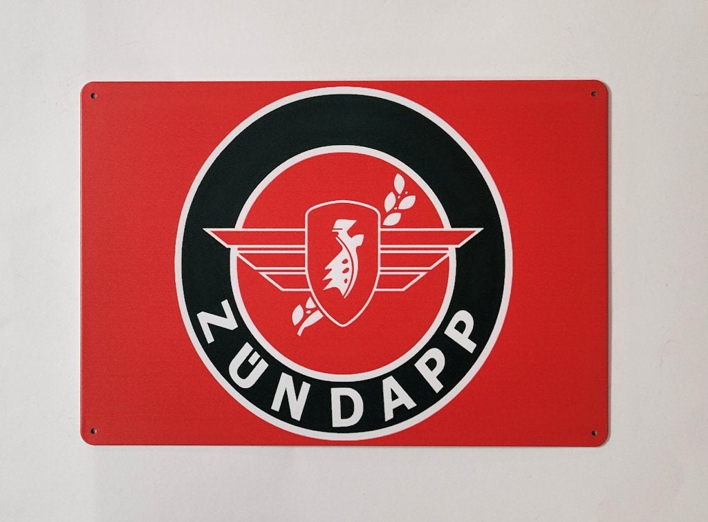 Zundapp logo rood reclamebord van metaal wandbord deco, Reclamebord, Info@deconoord.nl, Deco Noord, Nieuw