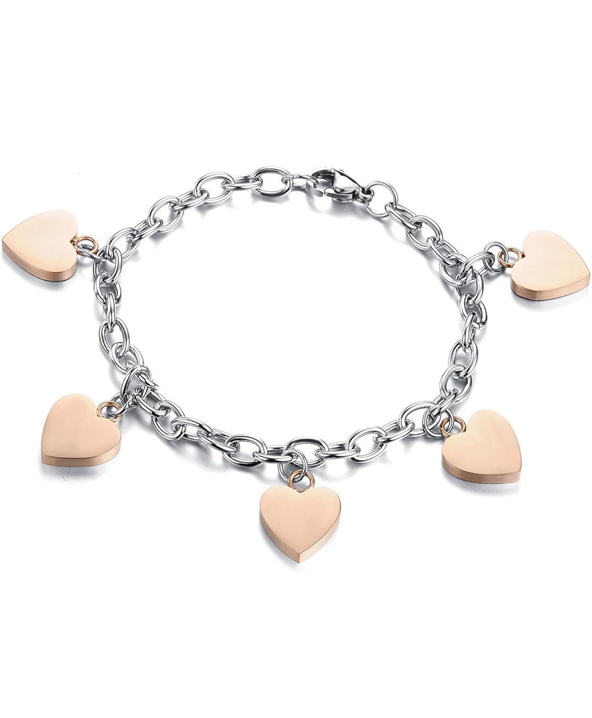 Zilveren armband met rosé gouden hartjes, Ophalen of Verzenden, Nieuw, Zilver, Zilver
