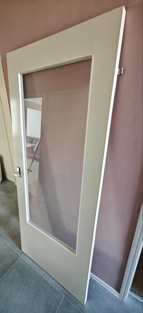 Gebruikte binnendeur met glaspaneel – 82,5 x 200,5 cm, Doe-het-zelf en Verbouw, Deuren en Horren, Ophalen, Gebruikt, 80 tot 100 cm