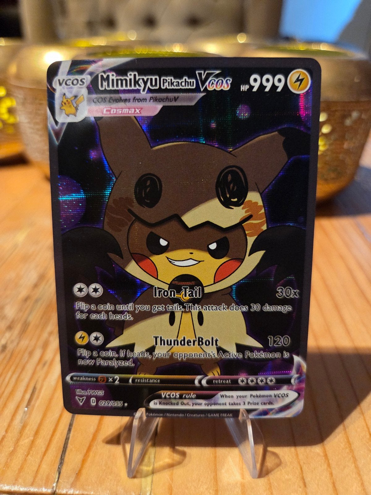 Mimikyu Pikachu VCOS Cosmax Pokemon kaart, Ophalen of Verzenden, Zo goed als nieuw, Losse kaart, Foil