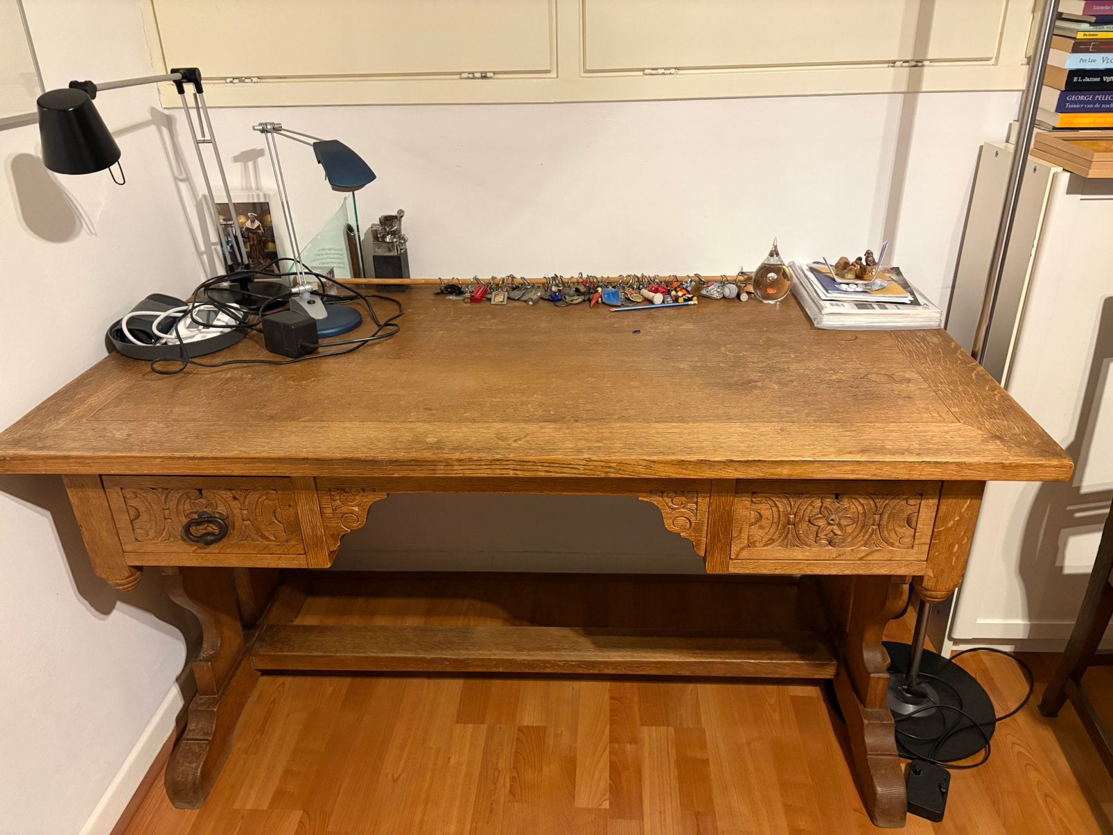 Bureau massief eiken, Ophalen, Gebruikt, 150 cm, Klassiek