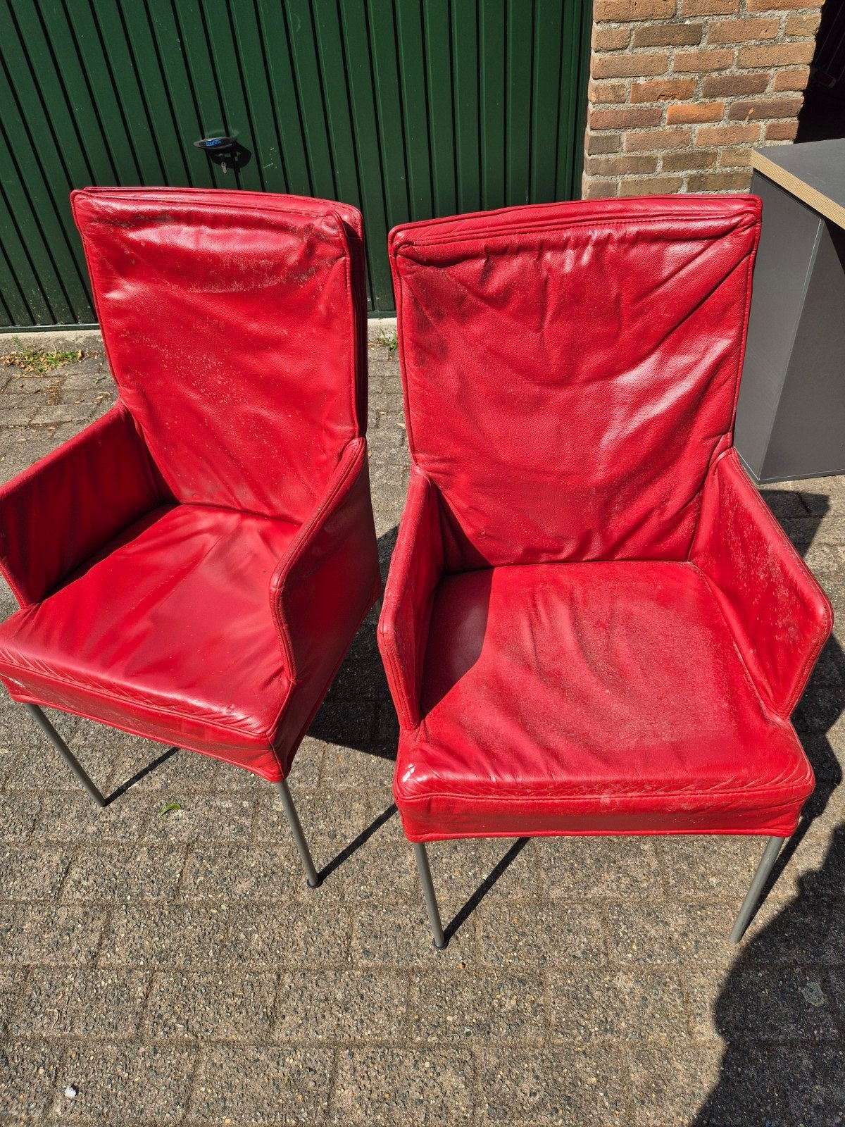 Set van 2 rode leren stoelen, Ophalen of Verzenden