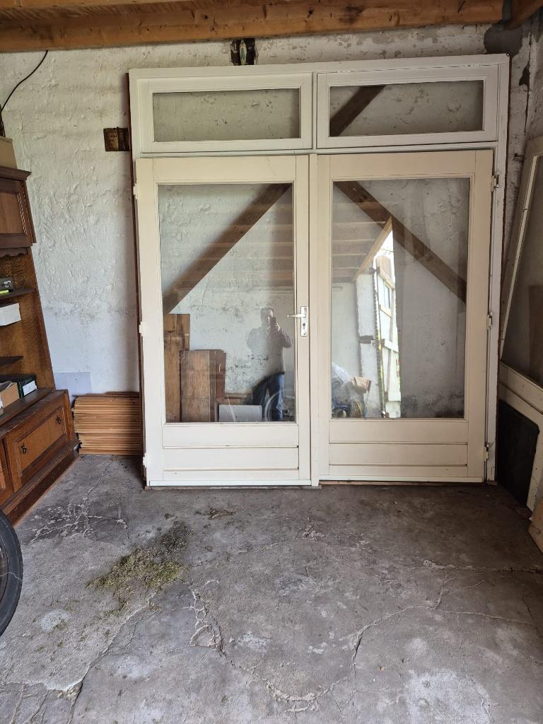Kozijn met tuindeuren, Doe-het-zelf en Verbouw, Kozijnen en Schuifpuien, Ophalen, Gebruikt, Deurkozijn, 150 tot 225 cm