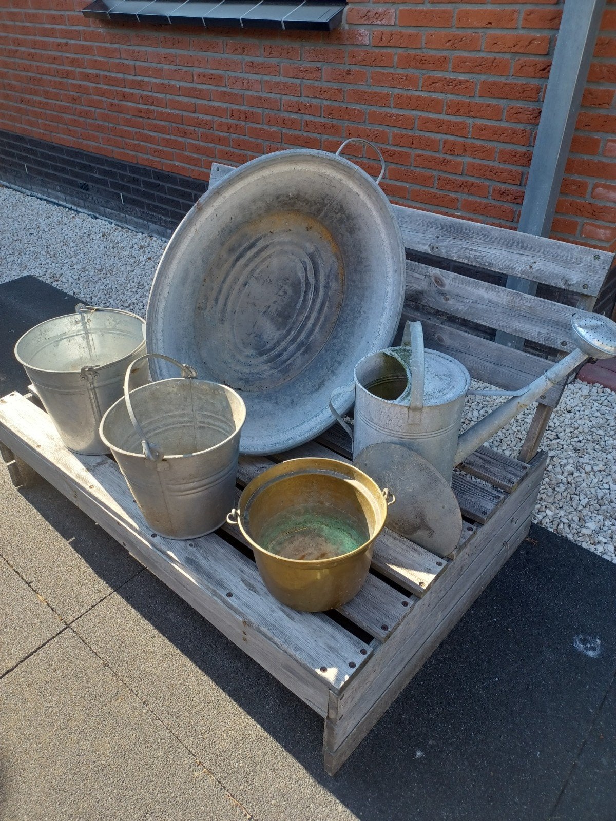 zinken en koperen potten, teil, gieter, Ophalen, Gebruikt, Overige materialen, 2 zitplaatsen