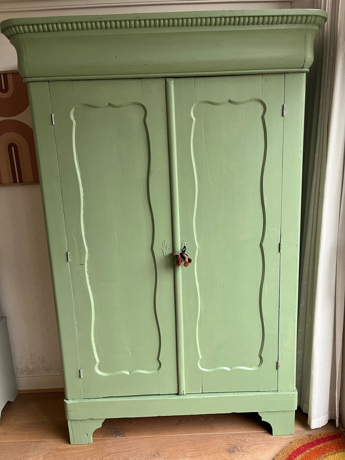 Antieke Groene Biedermeier / meidenkast - 188x126x48 cm, Ophalen