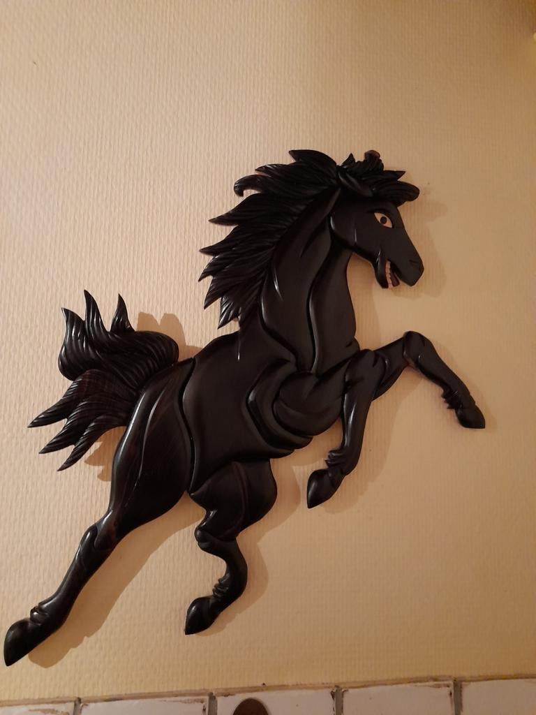 Houten Wanddecoratie Steigerend Paard, Ophalen of Verzenden, Wanddecoratie, Hout, Overige stijlen