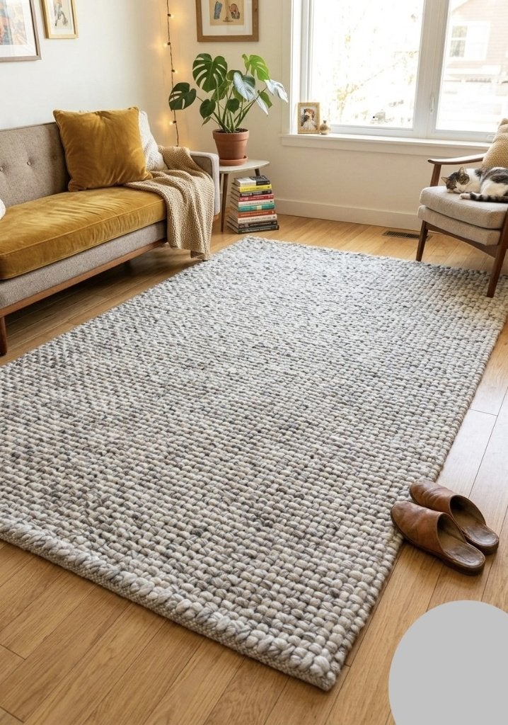 Vloerkleed 160x230 cm – Handgeweven Look – Wit/Grijs, Huis en Inrichting, Stoffering | Tapijten en Kleden, Nieuw, 150 tot 200 cm