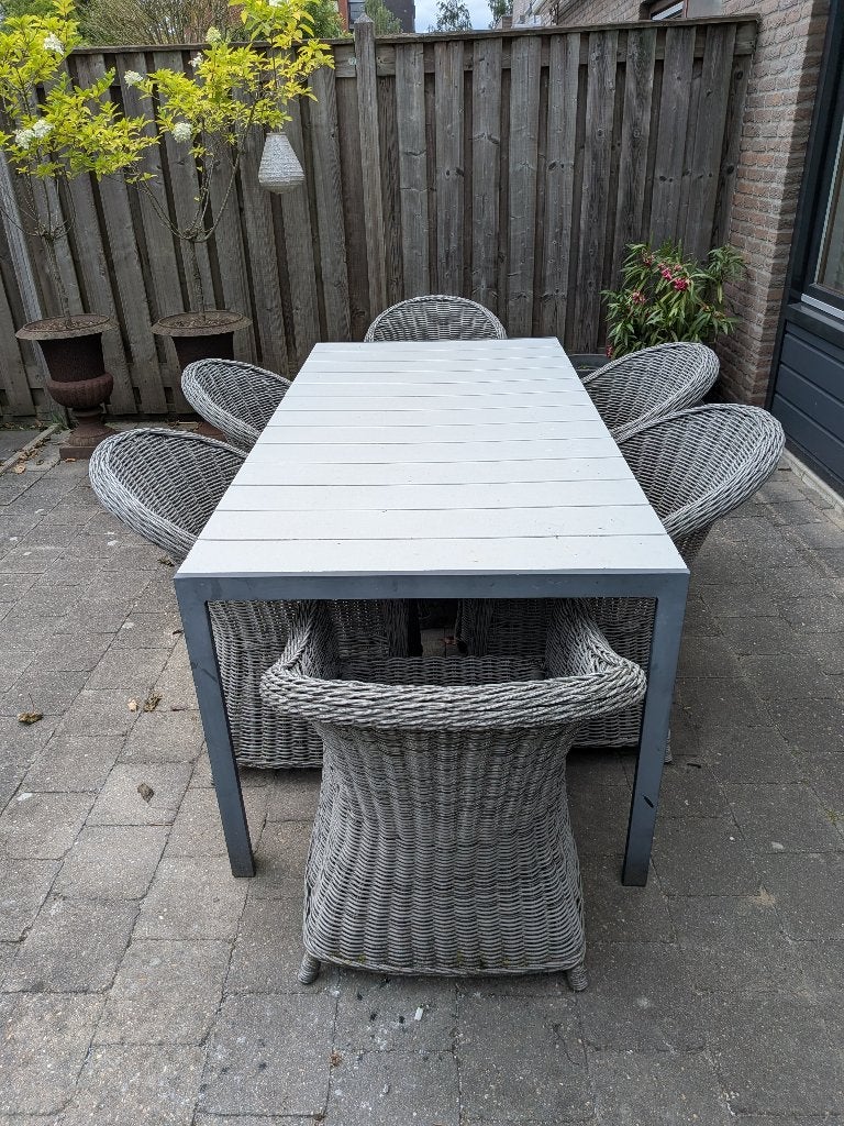 Gratis Tuintafel + 6 stoelen, Tuin en Terras, Ophalen, Gebruikt, 6 zitplaatsen, Tuinset