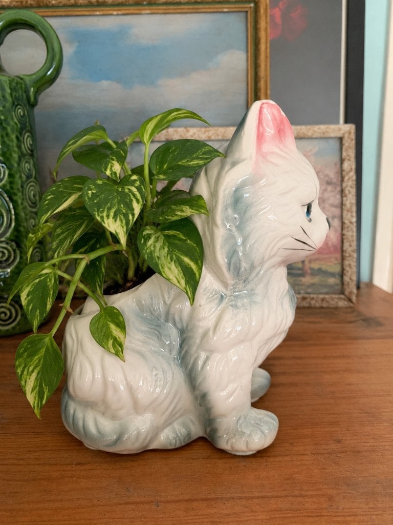 Vintage bloempotje poes katten bloempotje of pennenbakje, Gebruikt, Verzenden, Rond, Binnen