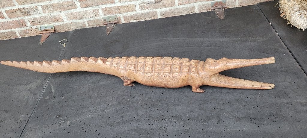 grote, 1 meter, zware houten krokodil (14iv287), Antiek en Kunst, Ophalen of Verzenden