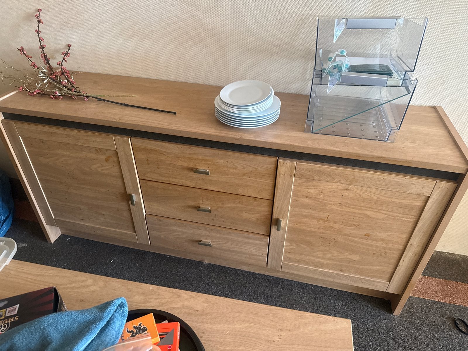 Eikenhouten dressoir met lades en deuren, Ophalen, Gebruikt, 150 tot 200 cm, Eikenhout