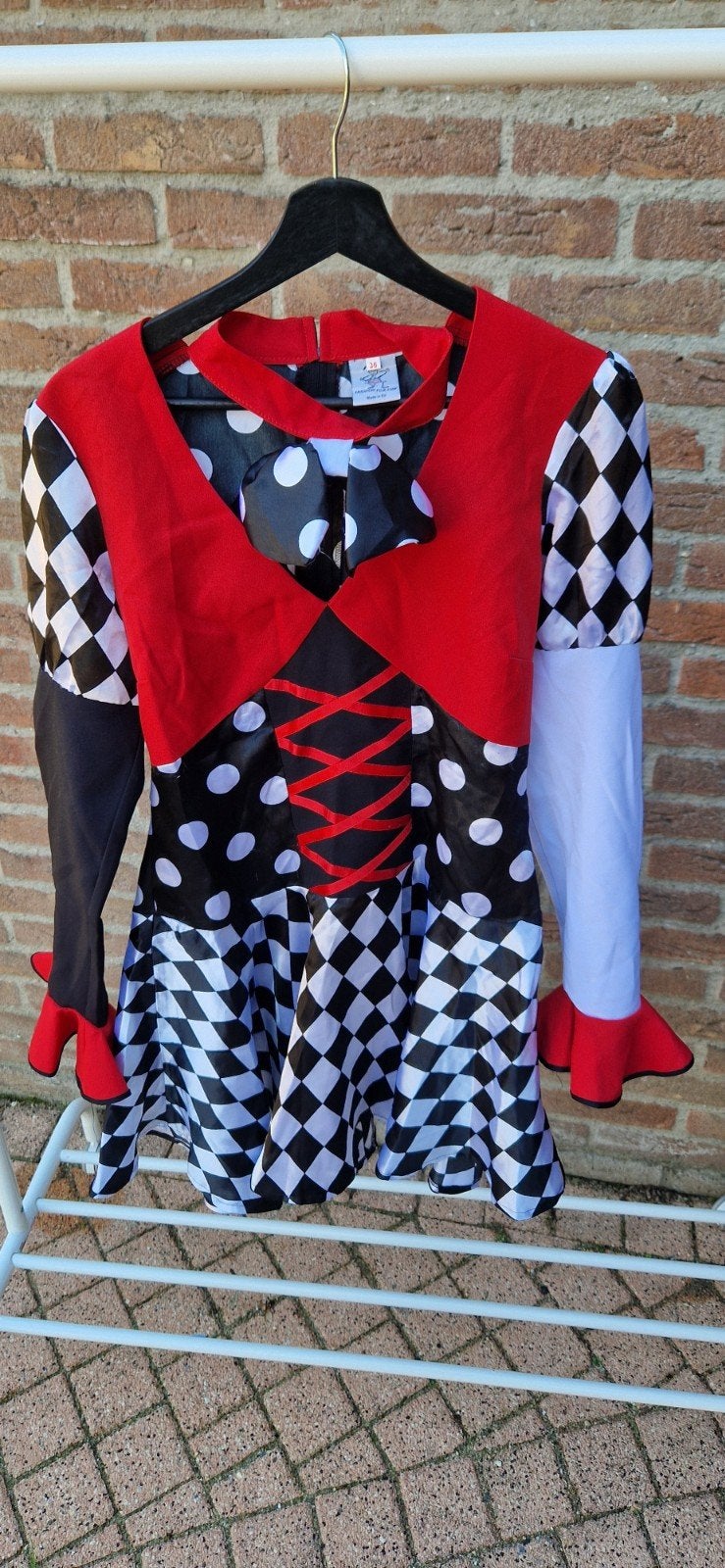 Harlekijn kostuum rood/zwart/wit - maat 36, Ophalen, Zo goed als nieuw, Maat 36 (S), Carnaval
