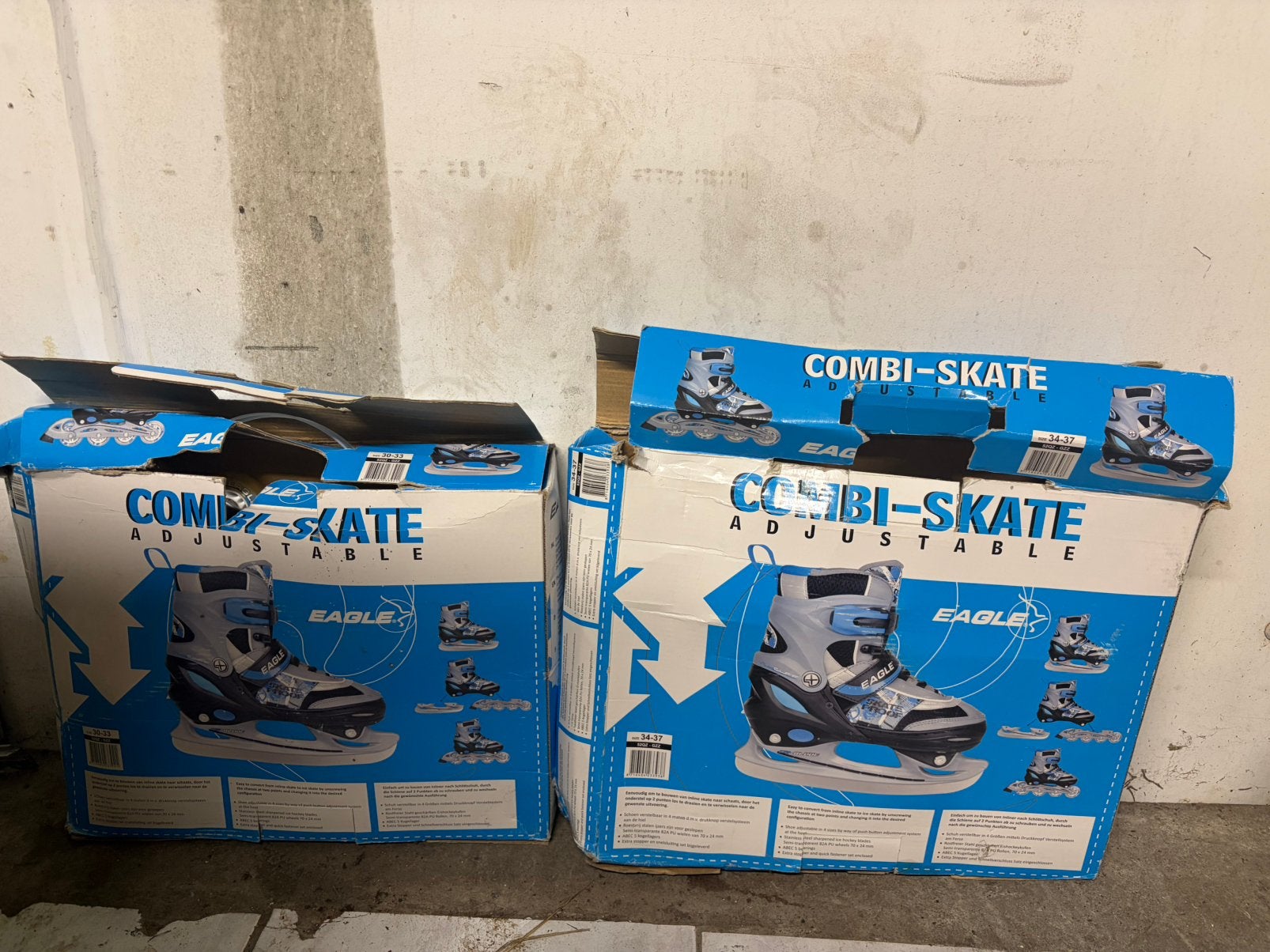 2 paar Eagle Combi-Skates – blauw/grijs – licht gebruikt, Kinderen en Baby's, Ophalen, Verstelbaar, Gebruikt, Dames