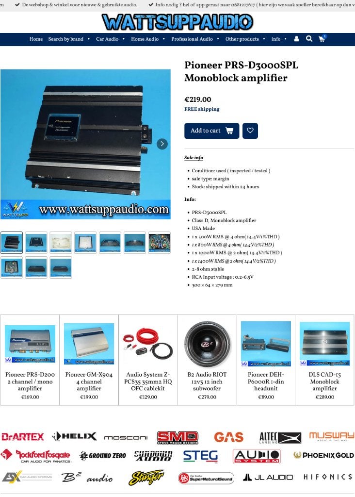 Pioneer PRS-D3000SPL Monoblok versterker 1400W RMS, Auto diversen, Gebruikt, ., Ophalen of Verzenden, .