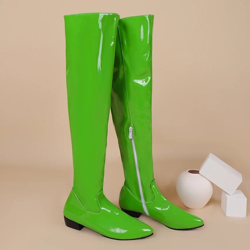 Overknee groene lak laarzen dames vrouwen, Kleding | Dames, Verzenden, Nieuw, Groen, Hoge laarzen