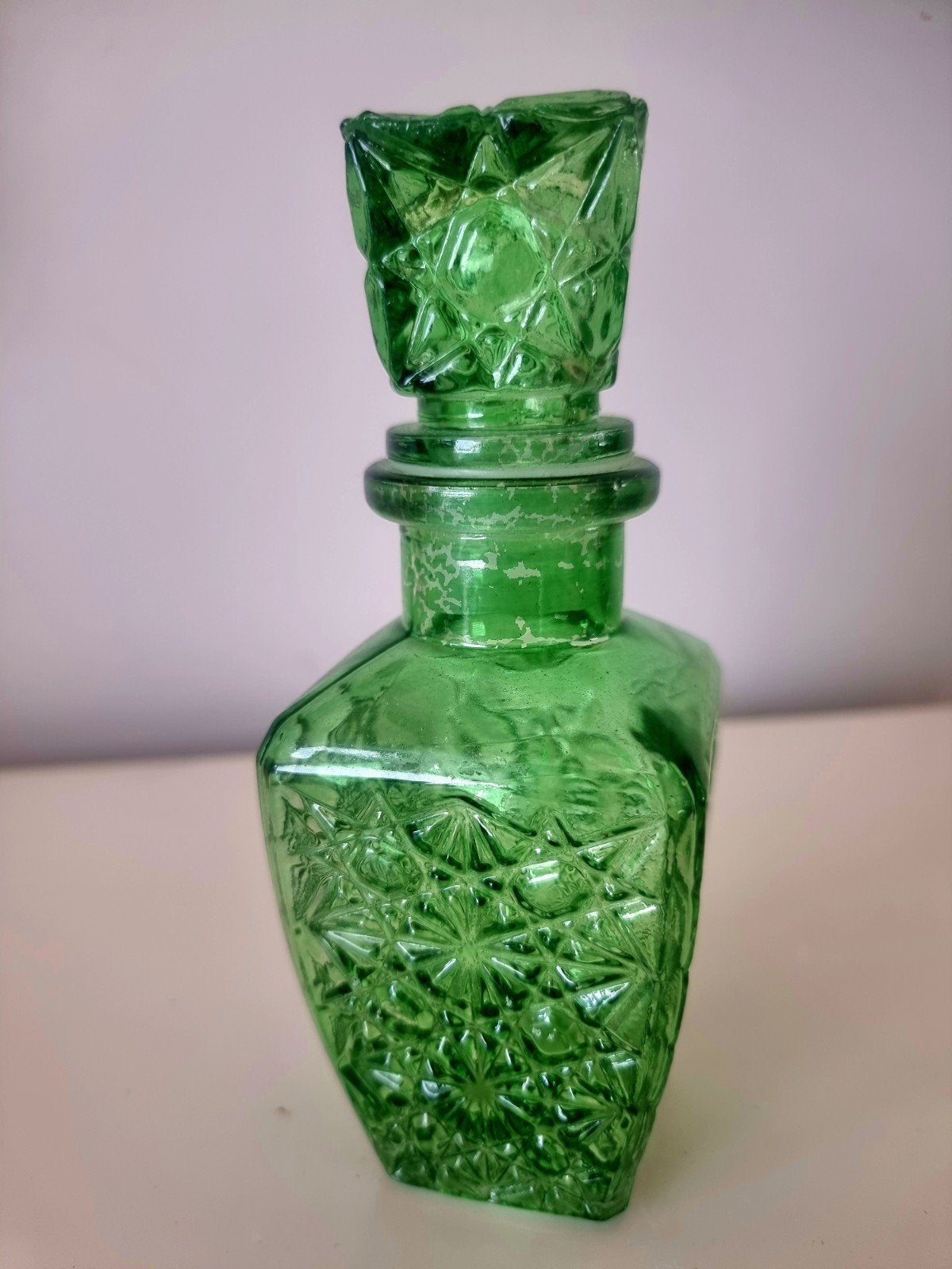 Vintage 1980 groene glas fles met dop, Ophalen of Verzenden