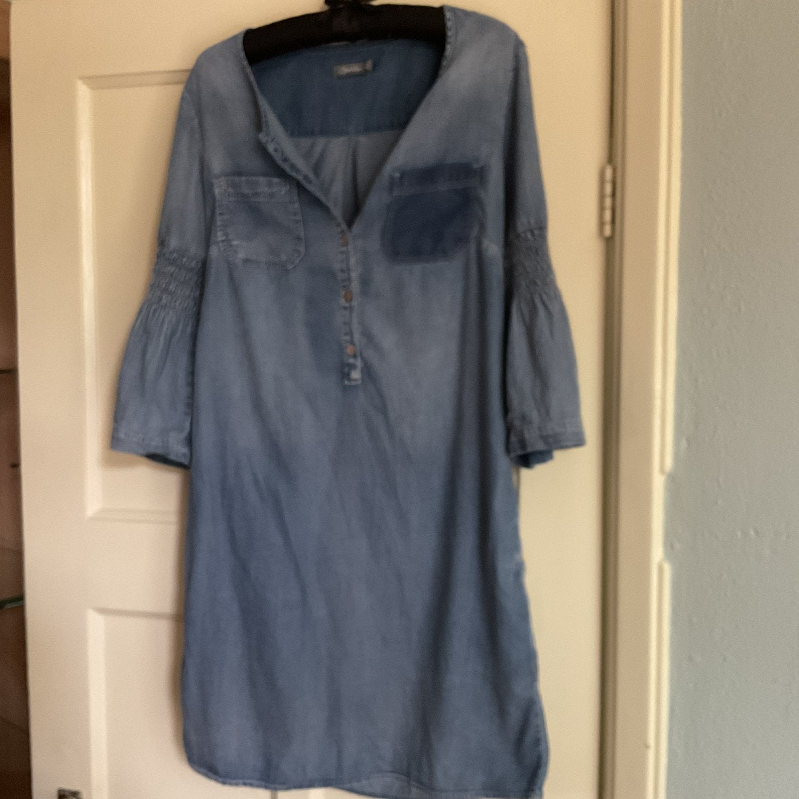 HEEL LEUK SPIJKERSTOF JURK VAN GEISHA+GESMOKTE MOUWEN MT M, Ophalen of Verzenden, Gedragen, Maat 38/40 (M), Blauw