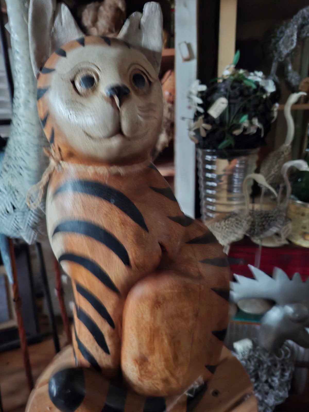 Houten Kat Decoratie - Handgesneden Tijgerprint, Ophalen of Verzenden