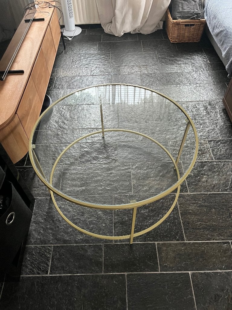 Salon tafel glas, Huis en Inrichting, Tafels | Salontafels, Ophalen, Gebruikt, Rond, Glas
