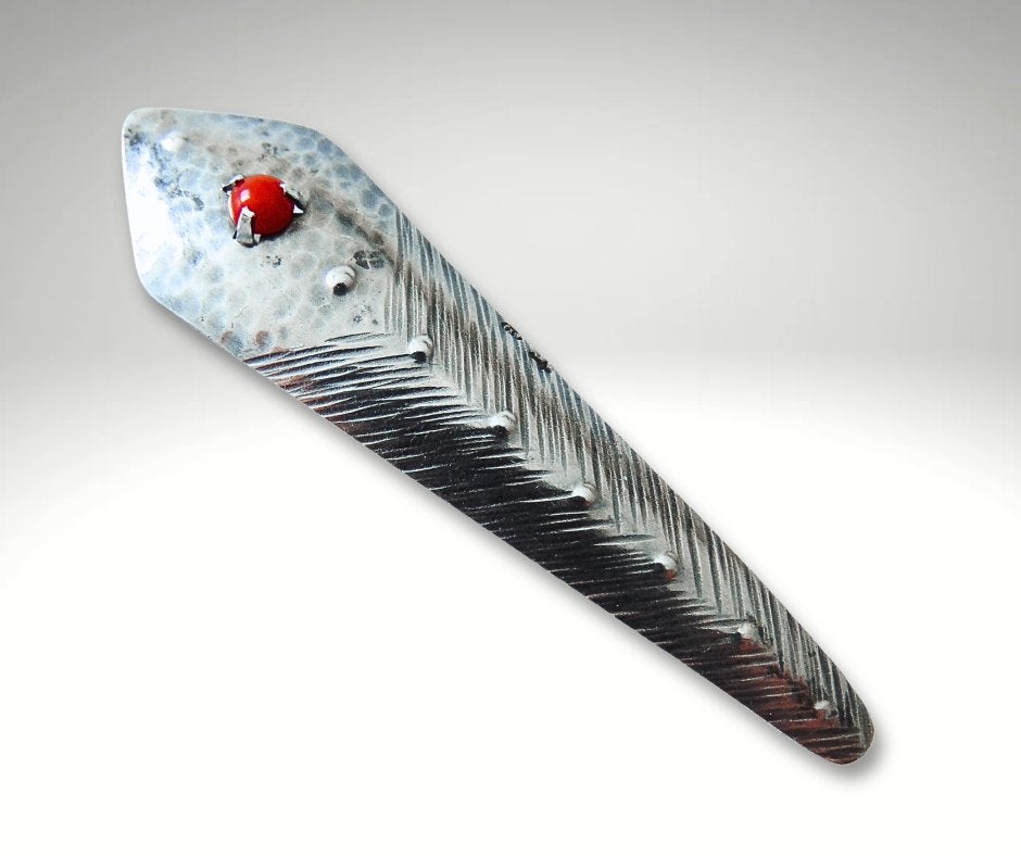B. VAN TIGGELEN zilver koraal Amsterdamse School broche!, 4 tot 7 cm, Verzenden, Zo goed als nieuw, X