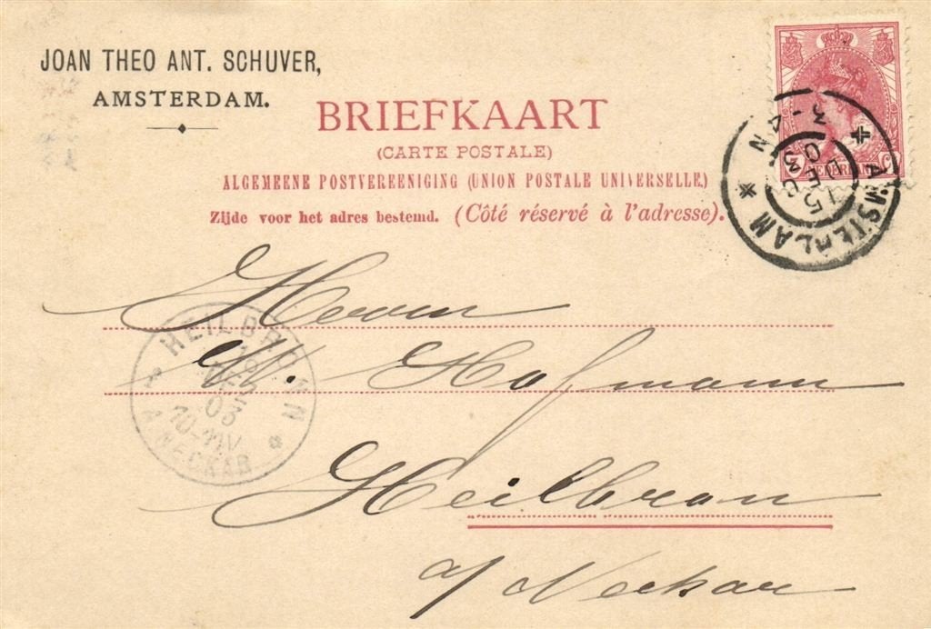 Joan Theo Ant. Schuver, Amsterdam - 12.1903 - briefkaart, Ophalen of Verzenden, Briefkaart