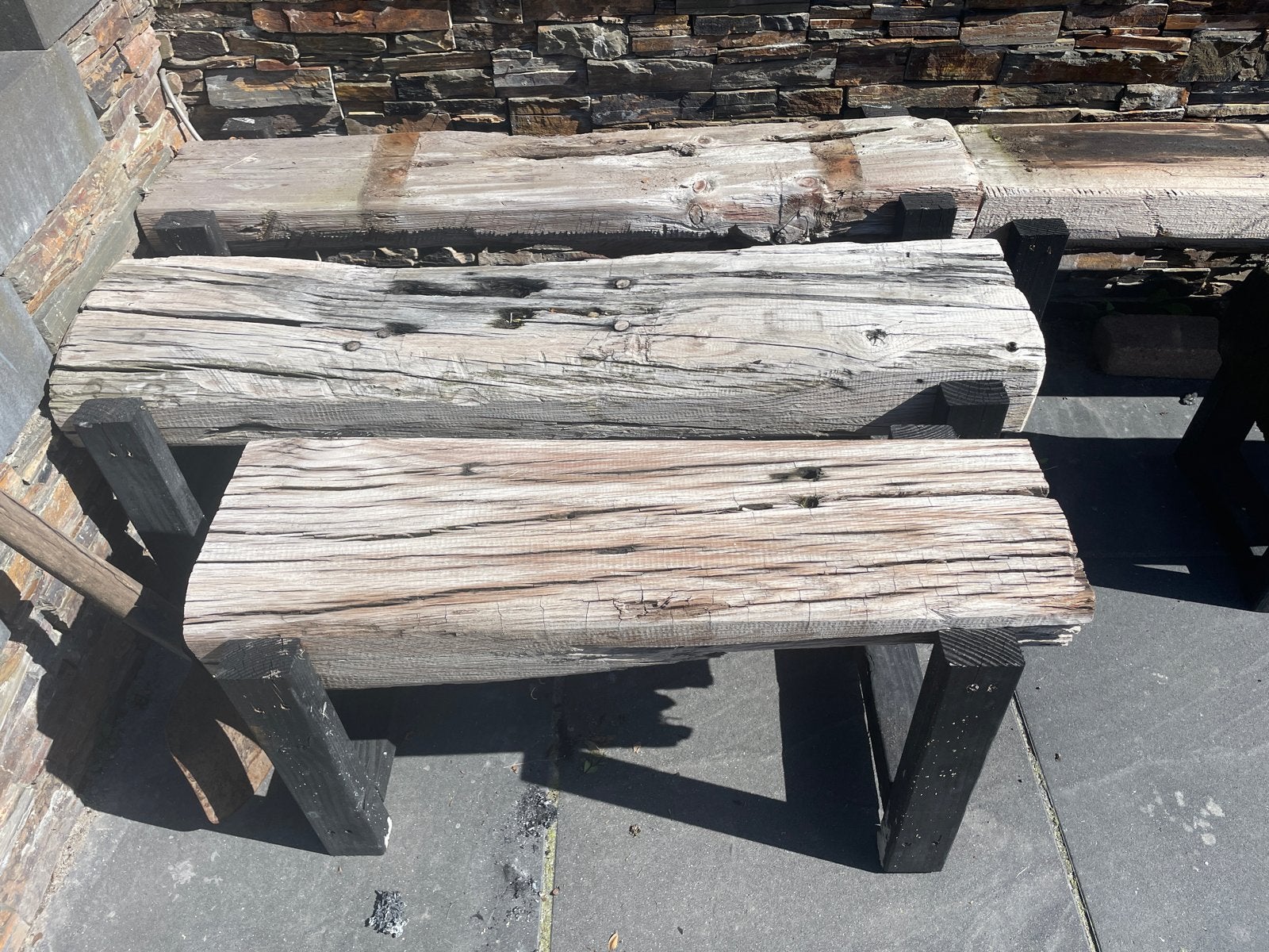 Robuuste houten bankjes (100-120 cm), Tuin en Terras, Tuinbanken, Ophalen, Gebruikt, Hout