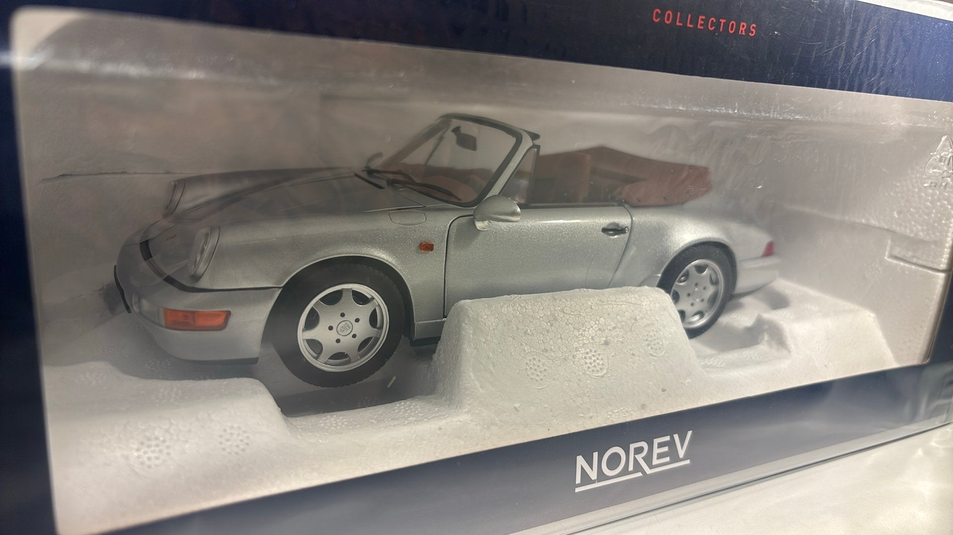 Porsche 911 carrera 2 cabriolet 1990 silver norev 1.18, Norev, Ophalen of Verzenden, A, A