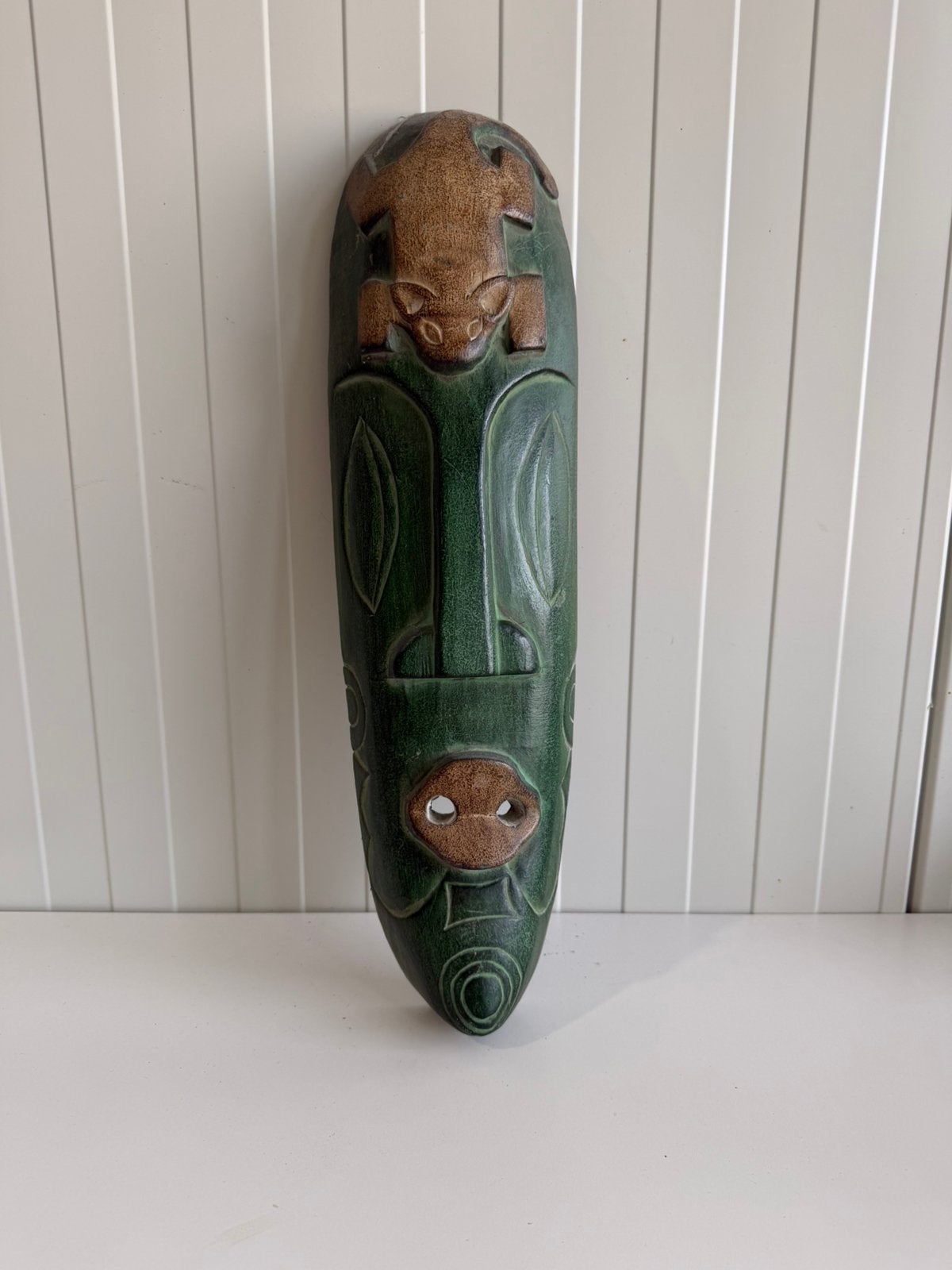 Hand gesneden Balinees wand masker, Antiek en Kunst, Kunst | Niet-Westerse kunst, Hout, Masker, 50 cm, Ophalen of Verzenden