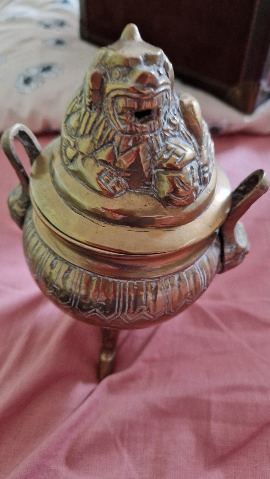 Antieke chinese koperen wierookbrander met Foo Dog, Antiek en Kunst, Antiek | Koper en Brons, Ophalen of Verzenden