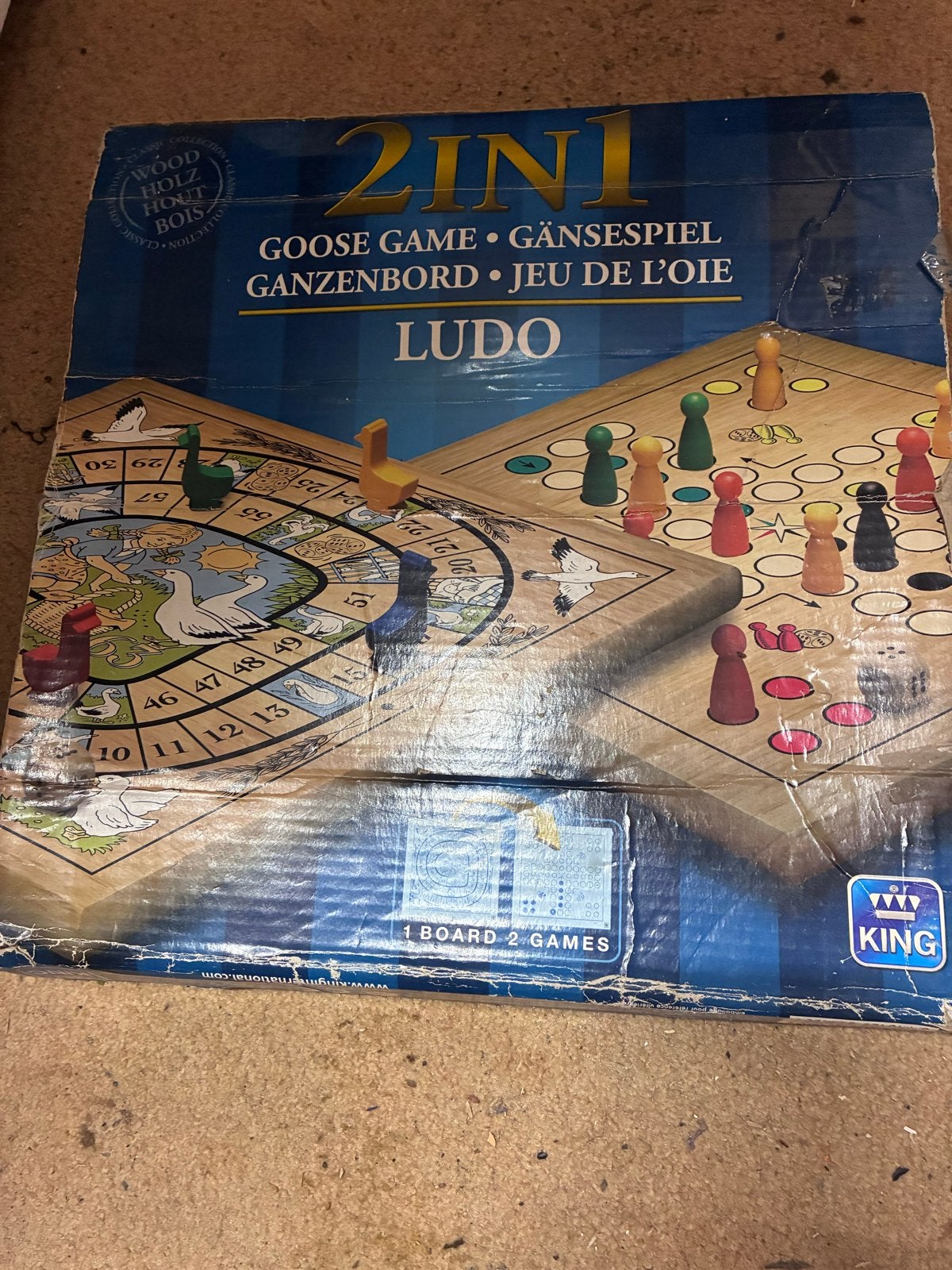 Ganzenbord & Ludo 2-in-1 Bordspel - Houten Uitvoering, Drie of vier spelers, Ophalen of Verzenden, Gebruikt