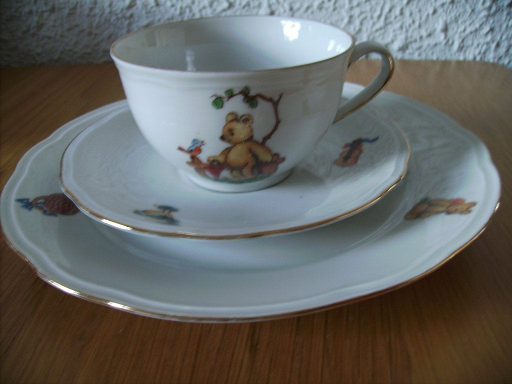 petit dejeuner kindersetje uit de jaren 50, Gebruikt, Ophalen of Verzenden, Overige stijlen, Kop(pen) en/of Schotel(s)