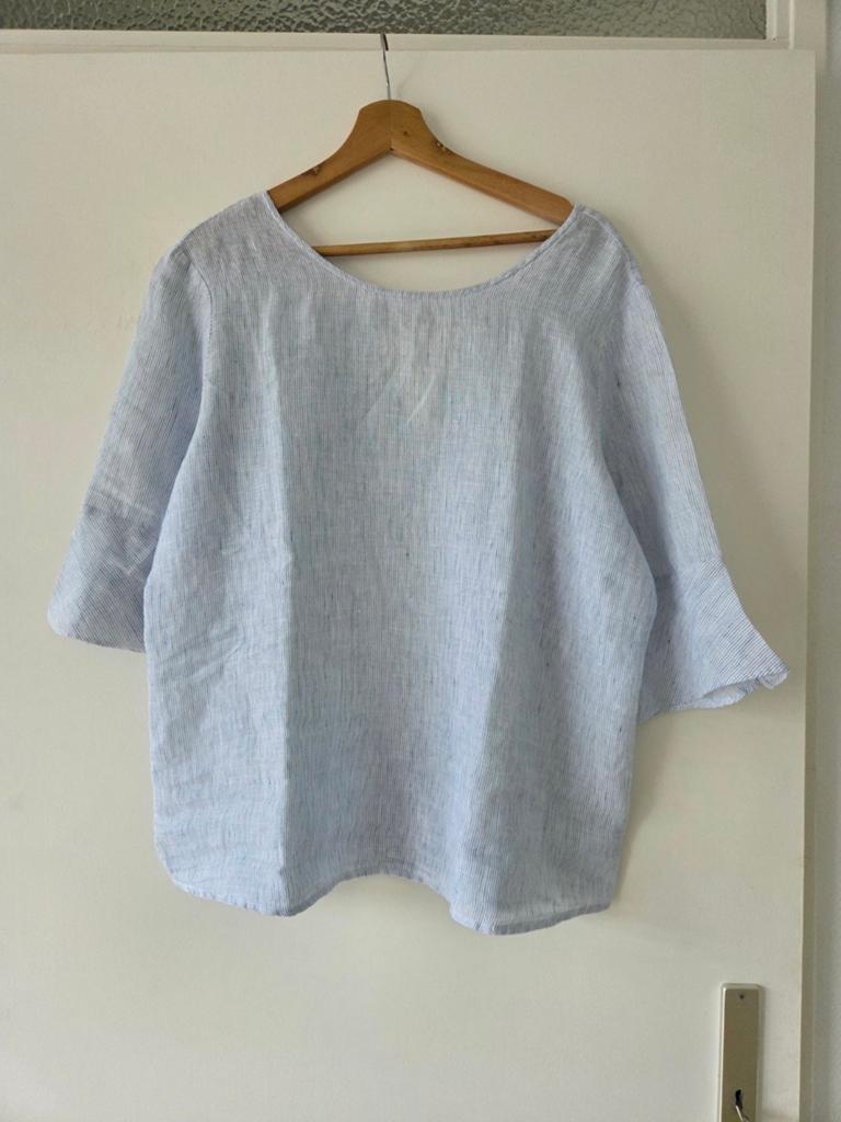 OPUS linnen blouse XL, nieuw, lichtblauw/wit, speelse mouwen, Maat 46/48 (XL) of groter, Nieuw, Ophalen of Verzenden, Korte mouw