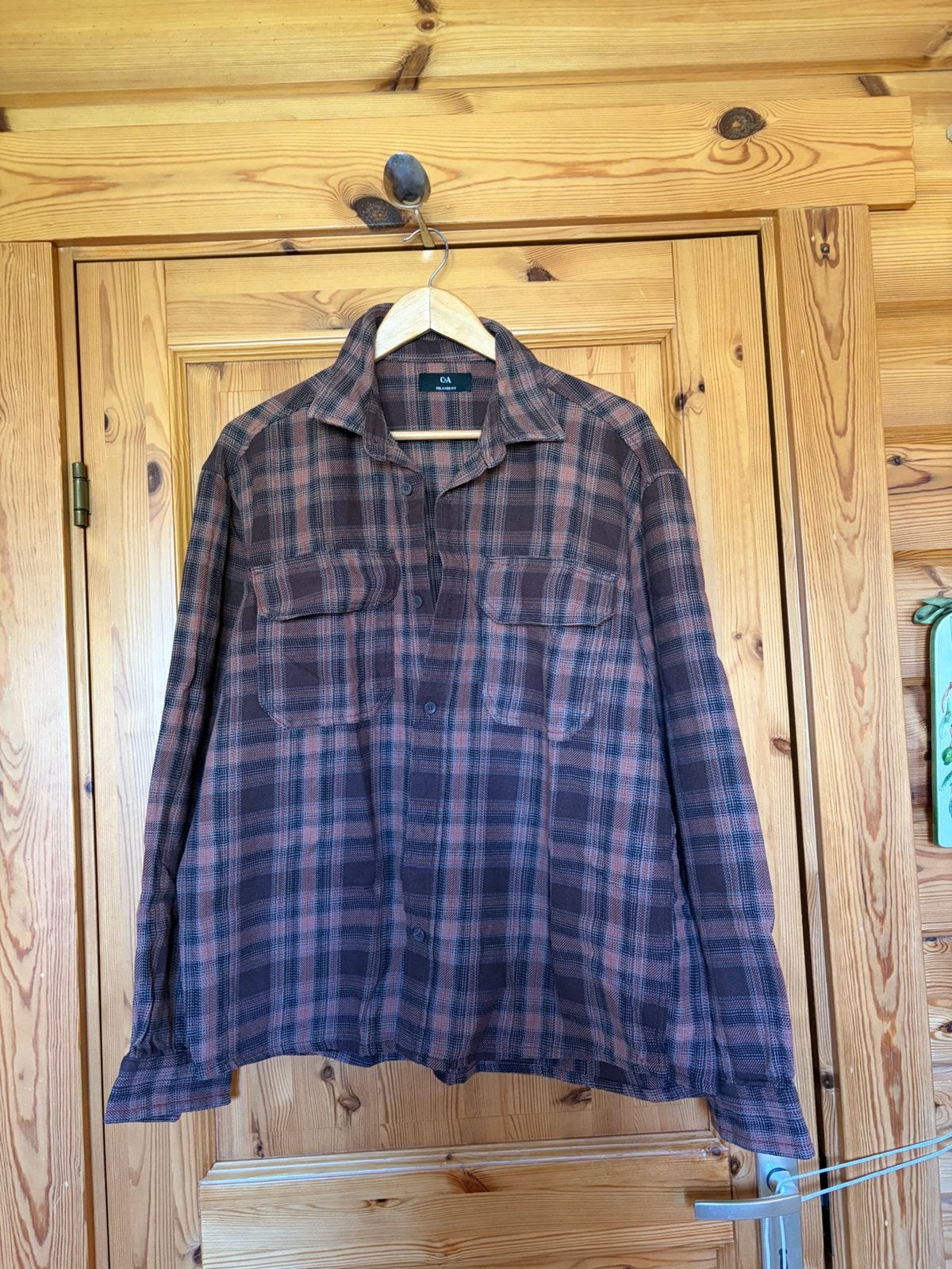 Overhemd blouse bruin geruit C&A oto 62 L 71, Kleding | Heren, Overhemden, Ophalen of Verzenden, Zo goed als nieuw, Bruin, Halswijdte 41/42 (L)