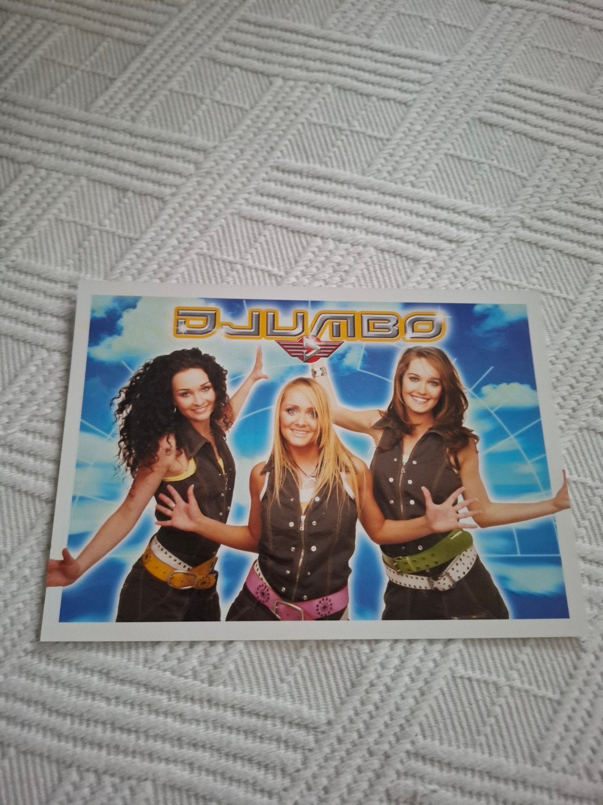 Gesigneerde fotokaart meidengroep Djumbo (supermarkt Jumbo), Verzamelen, Ophalen, Zo goed als nieuw, Foto of Kaart, Gesigneerd