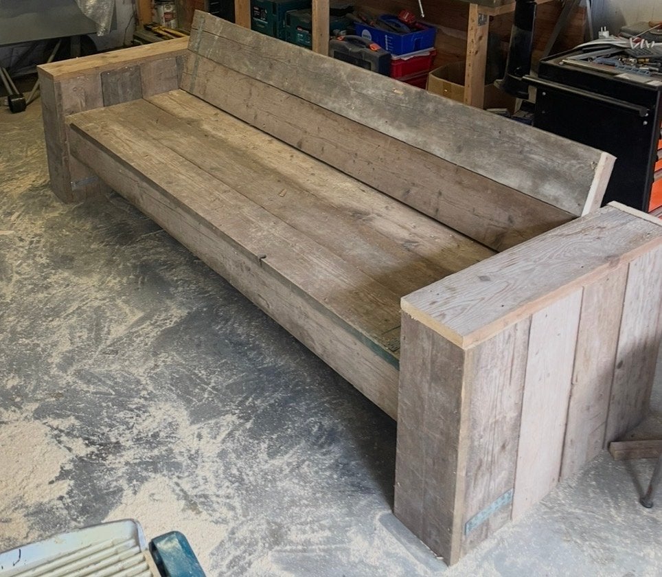 Robuuste houten bank voor binnen of buiten, Ophalen of Verzenden, Gebruikt, Hout