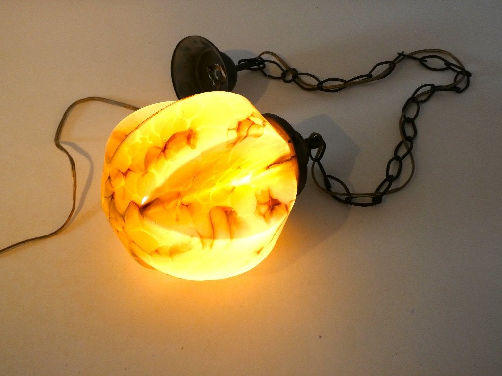 Unieke Art Deco opaline gemarmerde hanglamp ca. 1920 - 1930, Antiek en Kunst, Ophalen of Verzenden